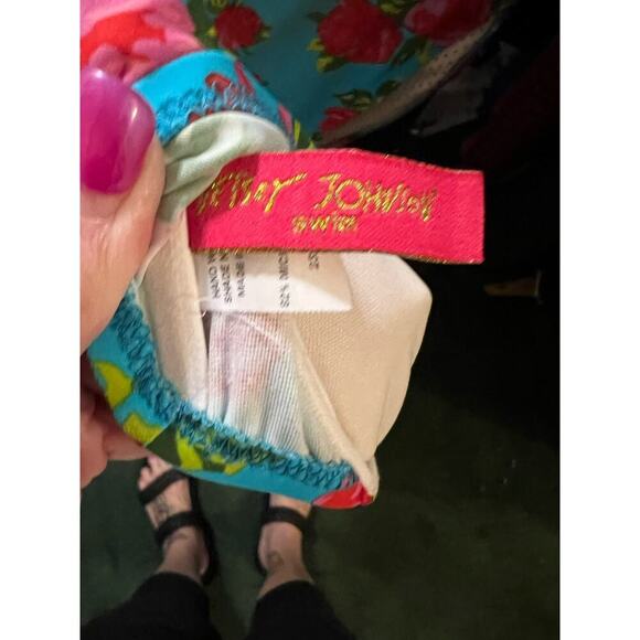 Betsey Johnson Blue Floral Two Piece High Waist Bottom Sz M Strapless Top Sz L - Picture 10 of 11